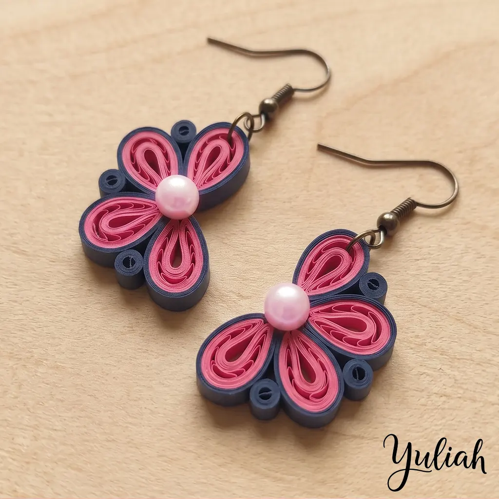 Twin Breeze Blue Pink Floral Dangle Earrings 2