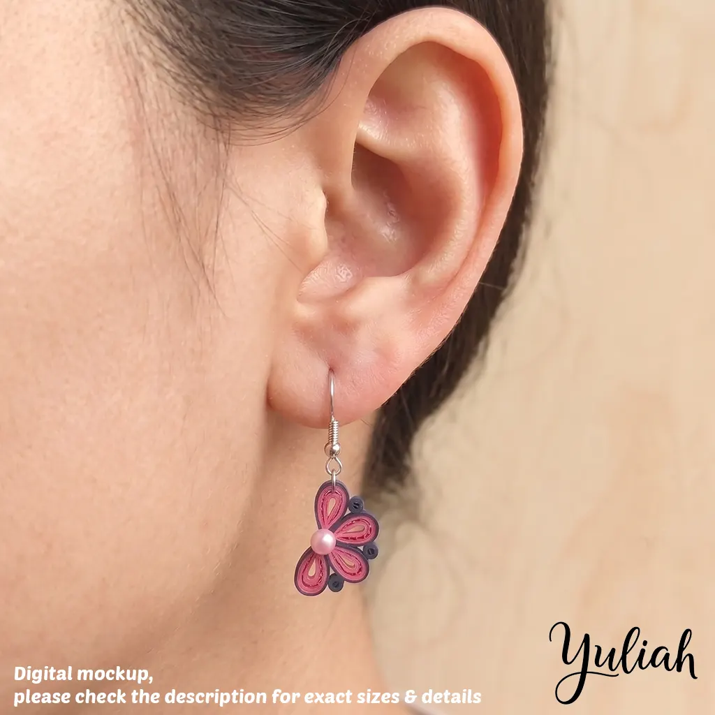 Twin Breeze Blue Pink Floral Dangle Earrings 3