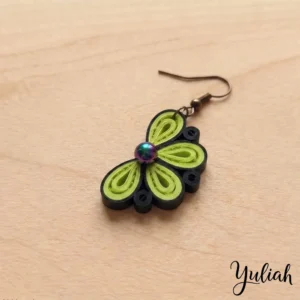 Twin Breeze Green Black Floral Dangle Earrings 1