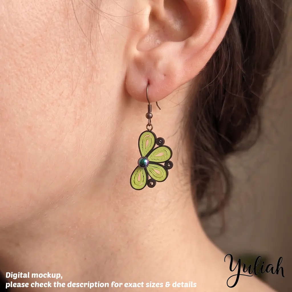 Twin Breeze Green Black Floral Dangle Earrings 3