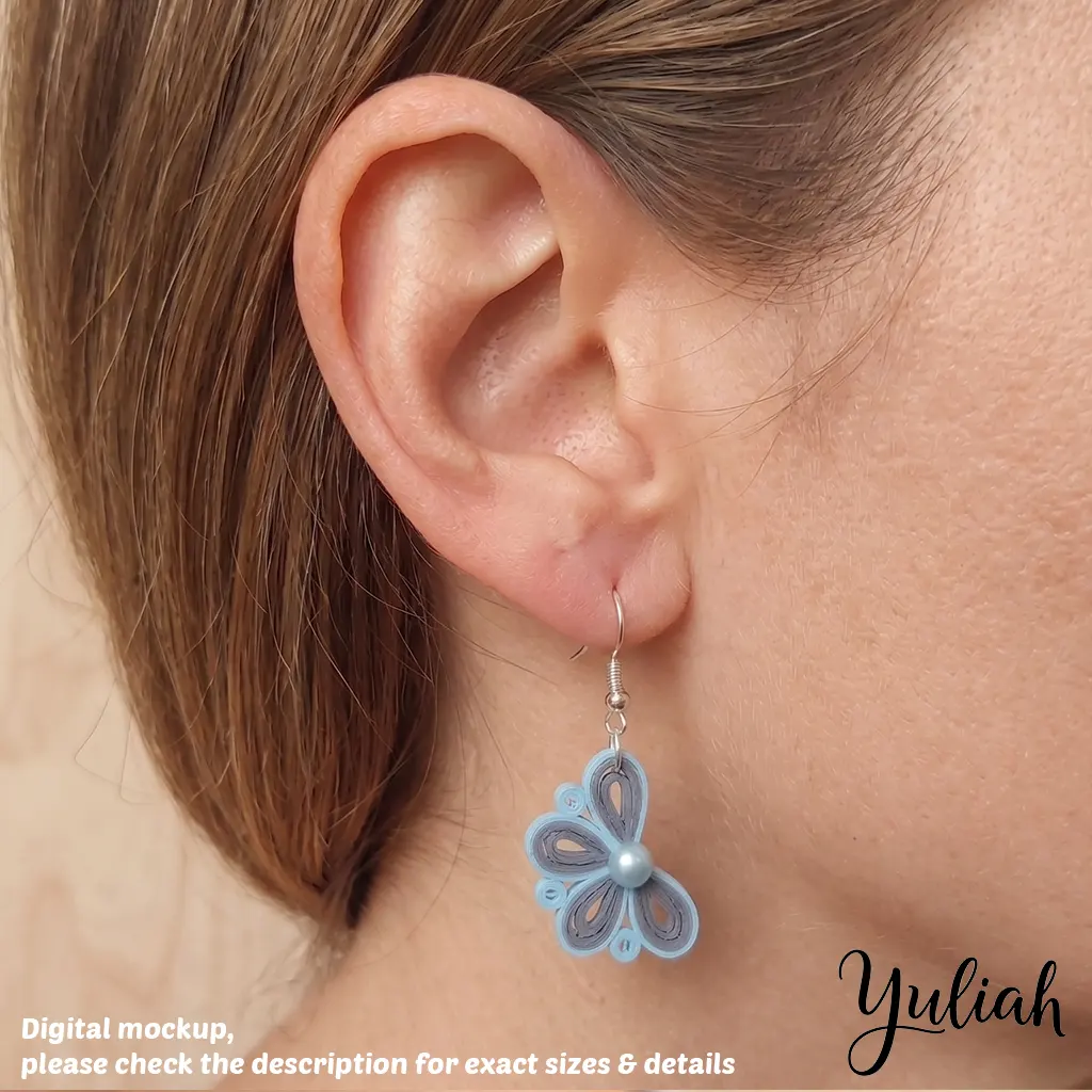 Twin Breeze Grey Blue Floral Dangle Earrings 3