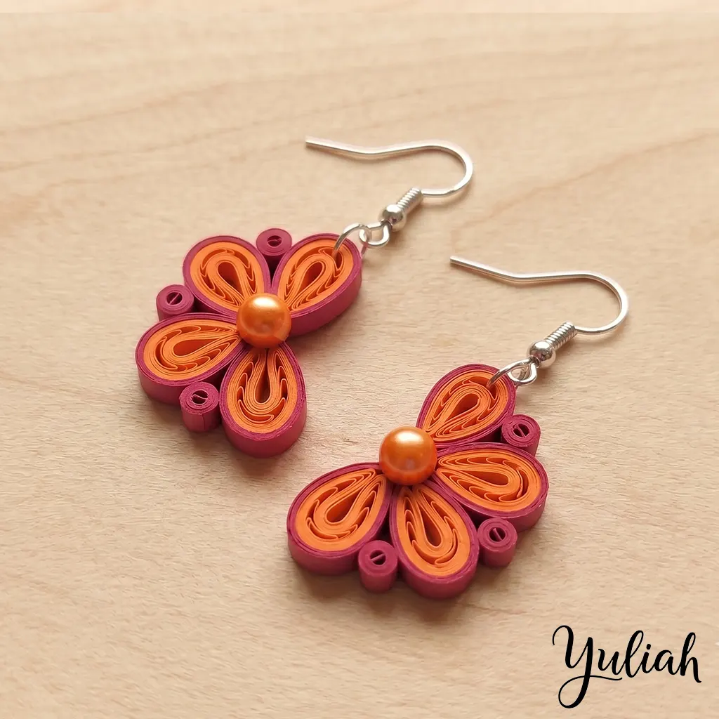 Twin Breeze Orange Pink Floral Dangle Earrings 2