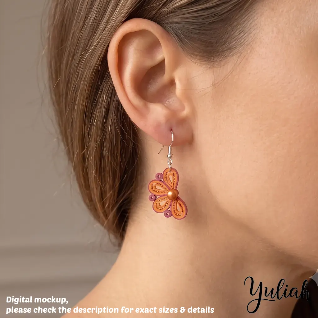 Twin Breeze Orange Pink Floral Dangle Earrings 3