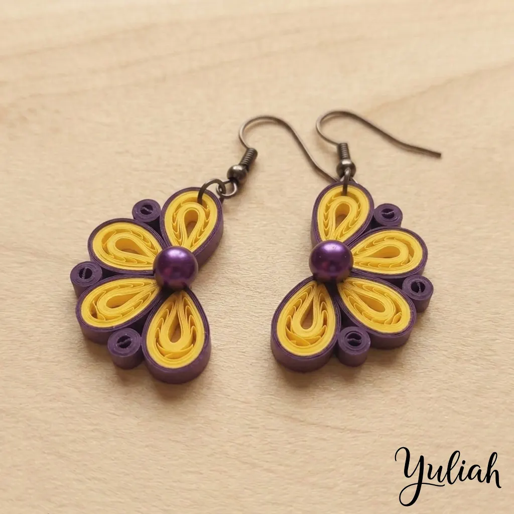 Twin Breeze Purple Yellow Floral Dangle Earrings 2