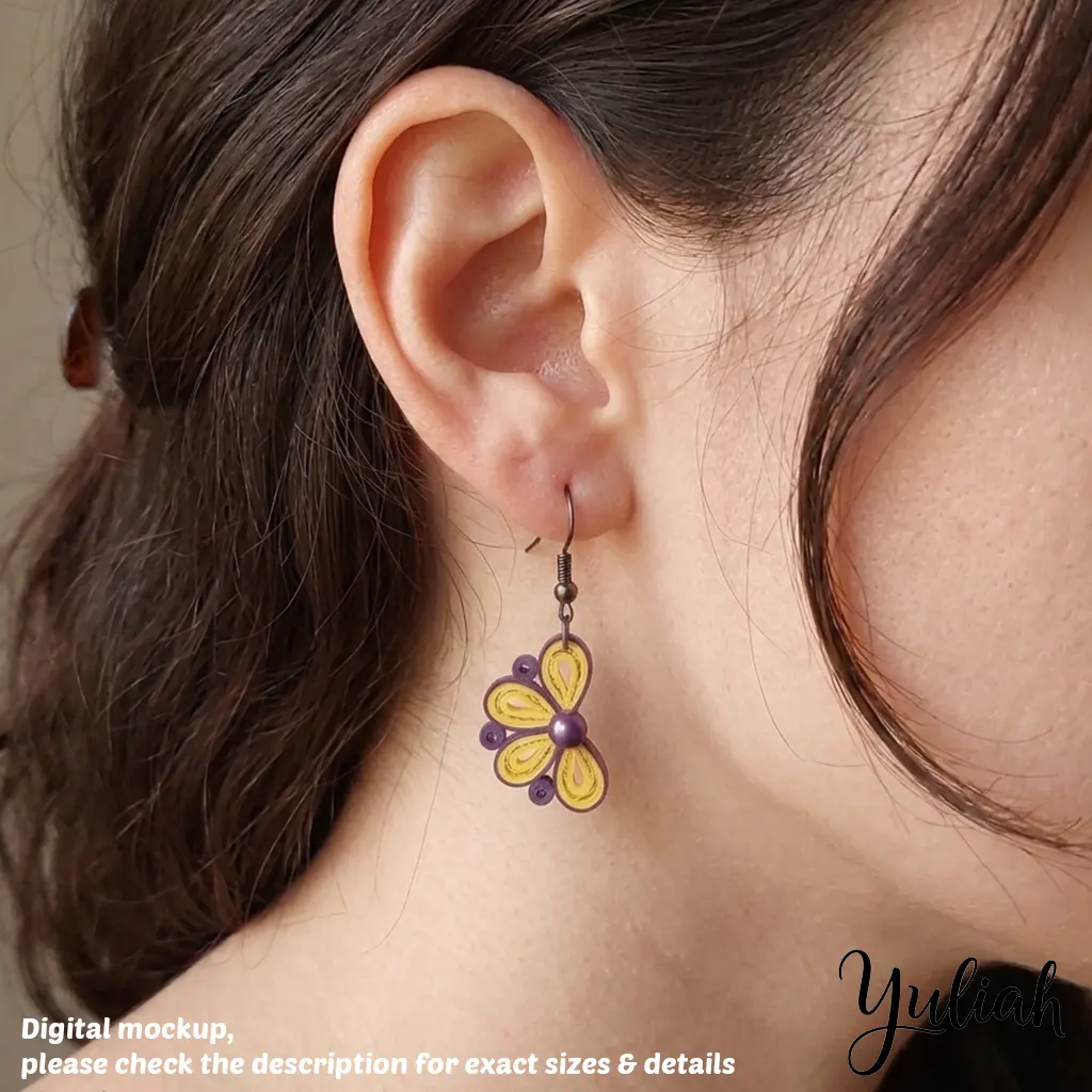 Twin Breeze Purple Yellow Floral Dangle Earrings 3