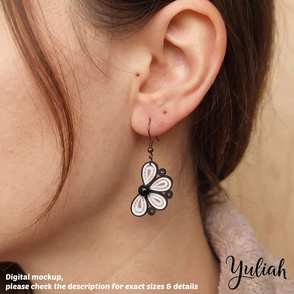 Twin Breeze White Black Floral Dangle Earrings 3